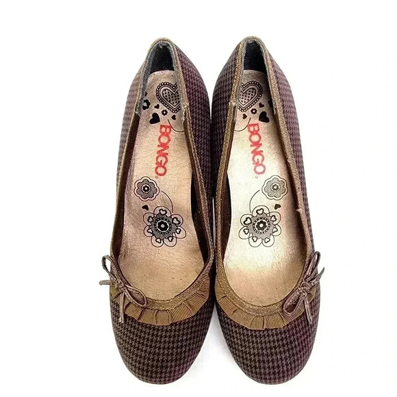 BONGO Bow Gingham Plaid Kitten Pump Heels - 7 - Picture 2 of 9